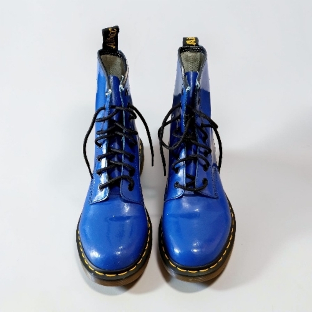 Dr. Martens Blue Leather 8-Eye Lace-Up Combat Boots - Picture 3 of 7